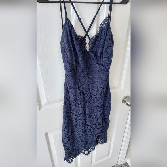 Lulus Flirting with Desire Navy Blue Lace Bodycon Dress - Picture 6 of 7